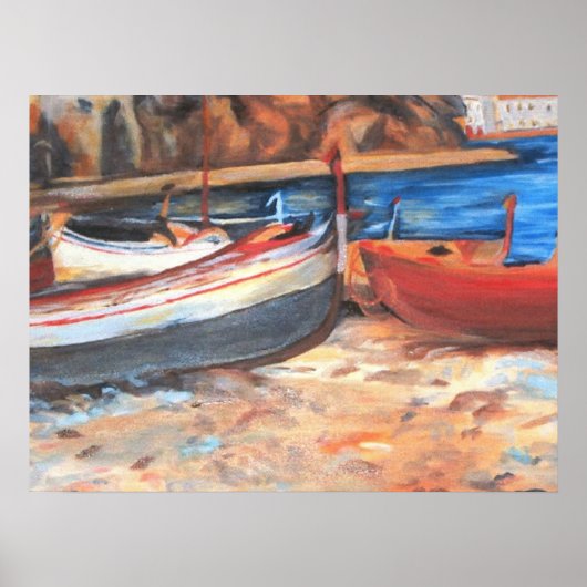 Rustige roeiboten op de kust poster (Voorkant)