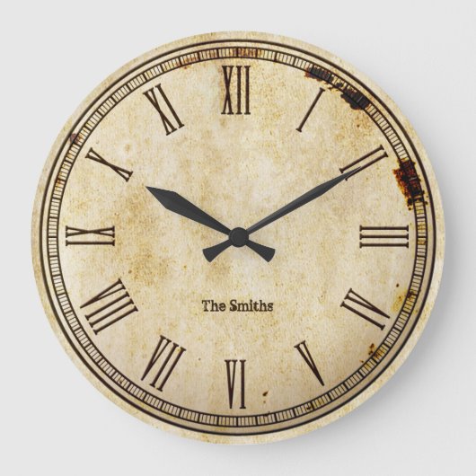 Rustige Roman Numeral Aged Clock Face Grote Klok (Voorkant)