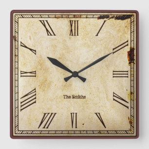 Rustige  Roman Numeral Aged SQ Clock Face Vierkante Klok