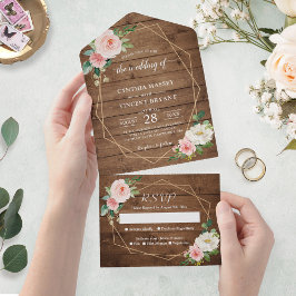 Rustige Romance Blush Floral Geometric Wedding All In One Uitnodiging