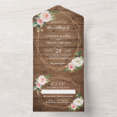 Rustige Romance Blush Floral Geometric Wedding All In One Uitnodiging (Binnen)