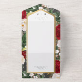 Rustige Rood- en White Floral Gold Lijst QR-code All In One Uitnodiging (Buitenkant)