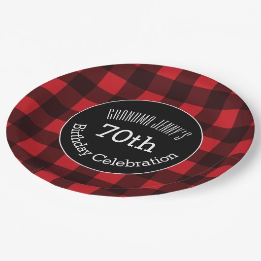 Rustige Rood- en Zwarte Buffalo-speldenfeest Papieren Bordje (Gekanteld)