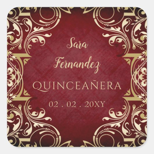 Rustige Rood Goud Elegante Quinceanera Vierkante S Sticker (Voorkant)