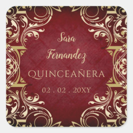 Rustige Rood Gouden Elegante Quinceanera Vierkante Sticker