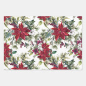Rustige Rood Poinsettias Pine Needles Kerstmis Inpakpapier Vel (Voorkant 2)