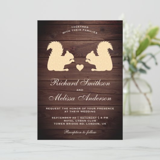 Rustige Rood-Romantische eekhoorns Weddenschap Kaart (Staand voorkant)