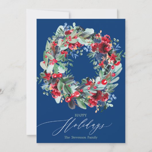 Rustige roodblauwe kerst met roodbruine smaak blij feestdagenkaart (Voorkant)