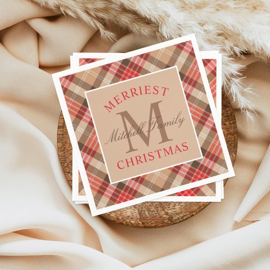 Rustige roodbruine tartan ruit Kerstmis Servetten