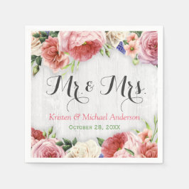 Rustige Roos bloemen White Wood Wedding Monogram Servetten