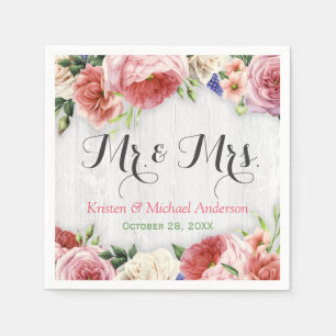 Rustige Roos bloemen White Wood Wedding Monogram Servetten