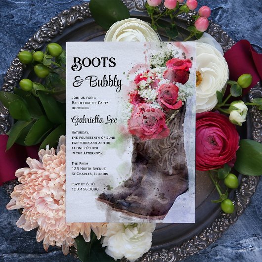 Rustige Roos Boots en Bachelorette Party Kaart