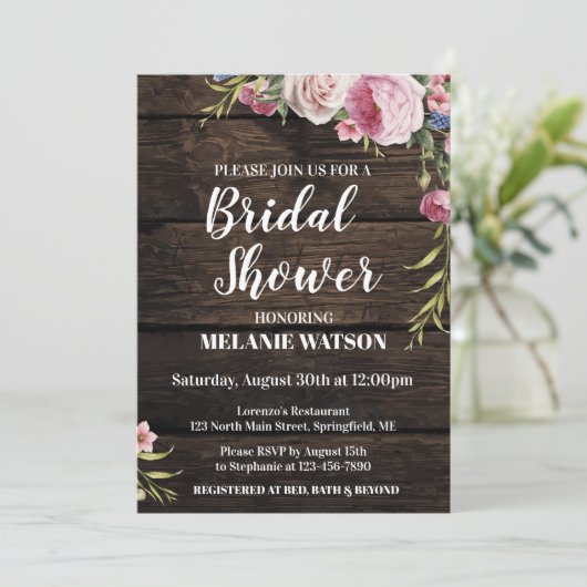 Rustige Roos Bridal Shower Invitation Kaart (Staand voorkant)