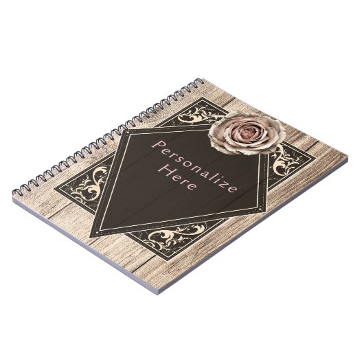 Rustige Roos Elegant Light Wood Diamond - Aangepas Notitieboek (Linkerzijde)