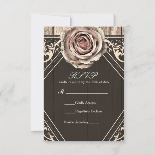 Rustige Roos Elegant Light Wood Wedding RSVP Kaart (Voorkant)