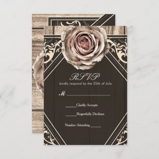 Rustige Roos Elegant Light Wood Wedding RSVP Kaart (Voorkant / Achterkant)