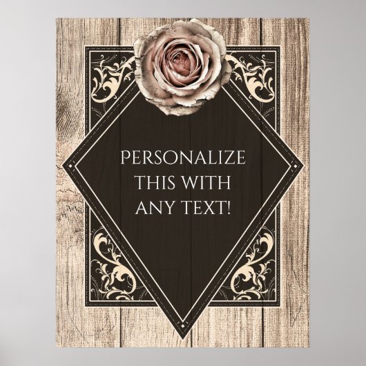 Rustige Roos Elegant Wood Diamond Party Banner Poster (Voorkant)