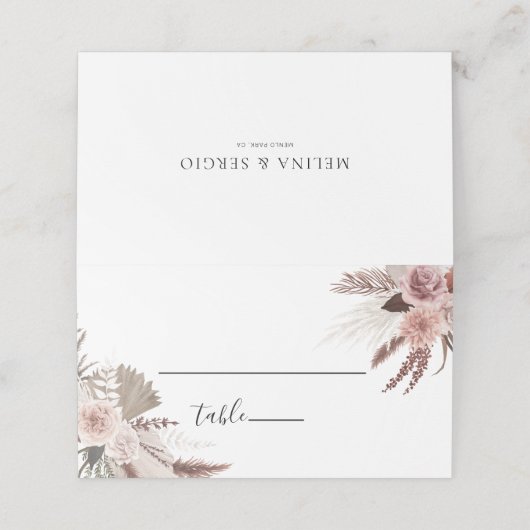 Rustige Roos Gold Floral Wedding Place Card Plaatskaartje (Buitenkant ongevouwen)