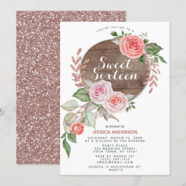 Rustige Roos Gold Pink Glitter Sweet Sixteen Kaart