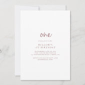 Rustige Roos Gold Script First Birthday Party Kaart (Voorkant)