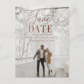 Rustige Roos Gold Script Foto slaat de datum op Aankondigingskaart (Voorkant)