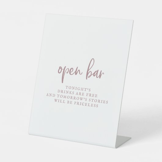 Rustige Roos Gold Script Open Bar Reclamebord Met Voetstuk (Voorkant)