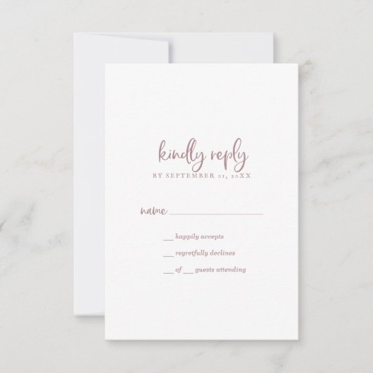 Rustige Roos Gold Script Simple RSVP-kaart RSVP Kaartje (Voorkant)