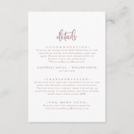 Rustige Roos Gold Script Wedding Details Informatiekaartje