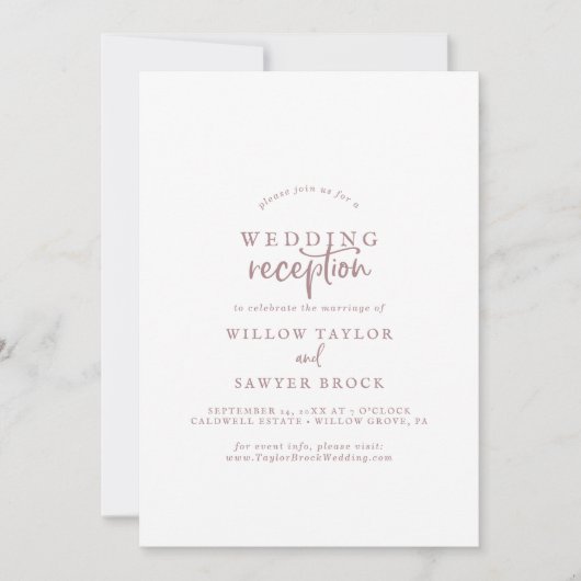 Rustige Roos Gold Script Wedding Reception Kaart (Voorkant)