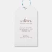 Rustige Roos Gold Script Wedding Welkomstcadeautje Cadeaulabel (Voorkant)