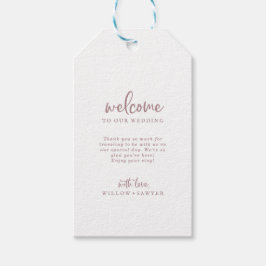 Rustige Roos Gold Script Wedding Welkomstcadeautje Cadeaulabel