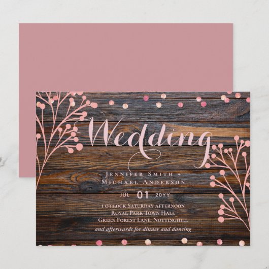 Rustige ROOS GOLD Wedding Pink Wood Budget (Voorkant / Achterkant)