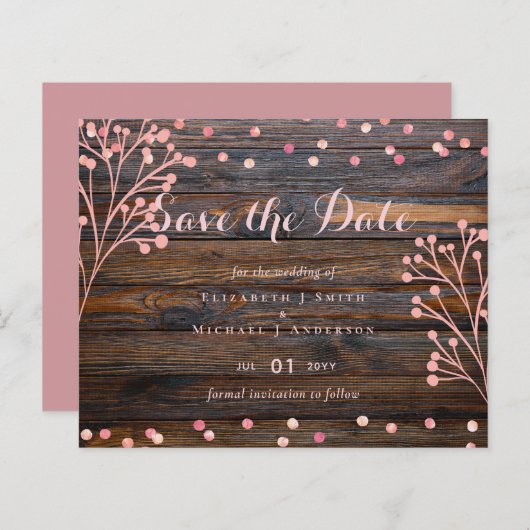 Rustige ROOS GOLD Wedding Pink Wood Budget (Voorkant / Achterkant)