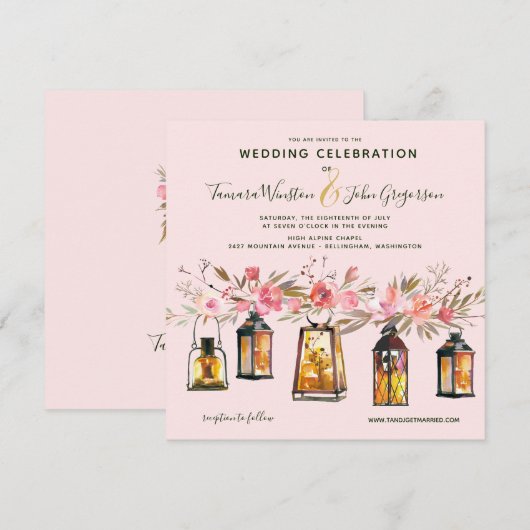 Rustige Roos gouden lampions en lichte hedendaagse Kaart (Voorkant / Achterkant)