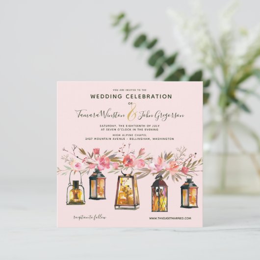 Rustige Roos gouden lampions en lichte hedendaagse Kaart (Staand voorkant)