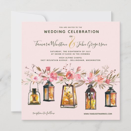 Rustige Roos gouden lampions en lichte hedendaagse Kaart (Voorkant)