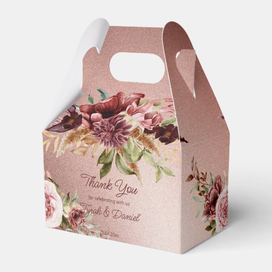Rustige roos gouden terracotta rozen vallen bruilo bedankdoosjes (Achterkant)