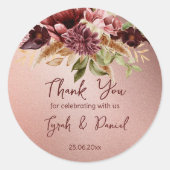 Rustige roos gouden terracotta rozen vallen bruilo ronde sticker (Voorkant)