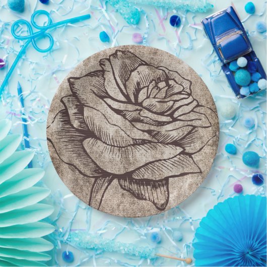 Rustige Roos inkttekening Papieren Bordje (Feest)