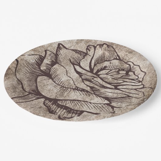 Rustige Roos inkttekening Papieren Bordje (Gekanteld)