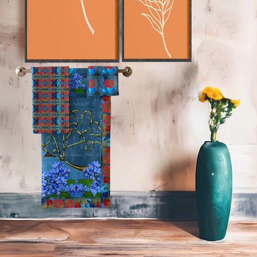 Rustige Roos Roze  Blauw Goud Faux Elegant Bad Handdoek