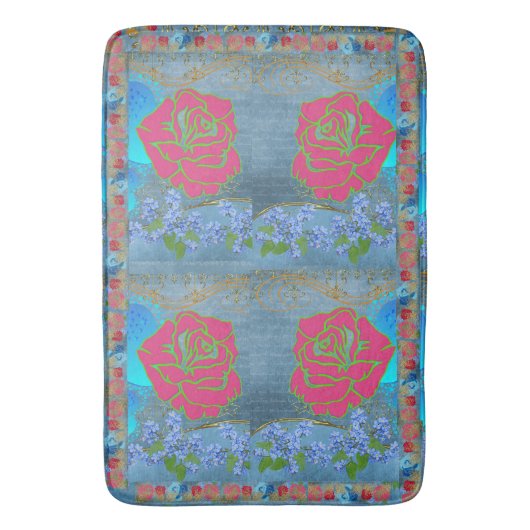 Rustige Roos Roze  Blauw Goud Faux Elegant Badmat (Voorkant Verticaal)