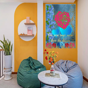 Rustige Roos Roze  Blue Gold Faux Roos Quote Folie Afdrukken