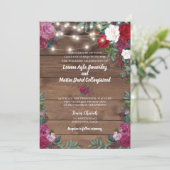 Rustige Roos Wood String Lights Wedding Kaart (Staand voorkant)