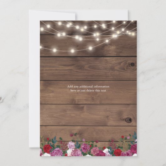 Rustige Roos Wood String Lights Wedding Kaart (Achterkant)