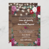 Rustige Roos Wood String Lights Wedding Kaart (Voorkant / Achterkant)
