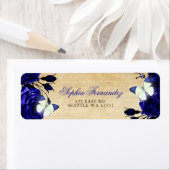 Rustige Royal Blue Floral Butterfly Etiket (Insitu)