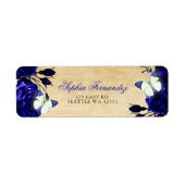 Rustige  Royal Blue Floral Butterfly Etiket (Voorkant)