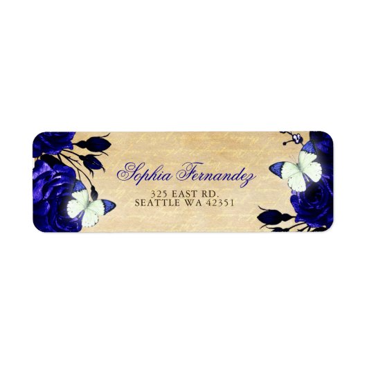 Rustige Royal Blue Floral Butterfly Etiket (Voorkant)