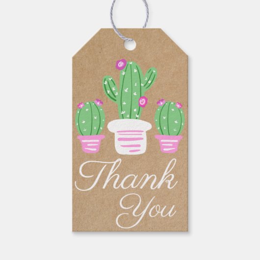 Rustige roze bloeiende cactus cadeaulabel (Voorkant)